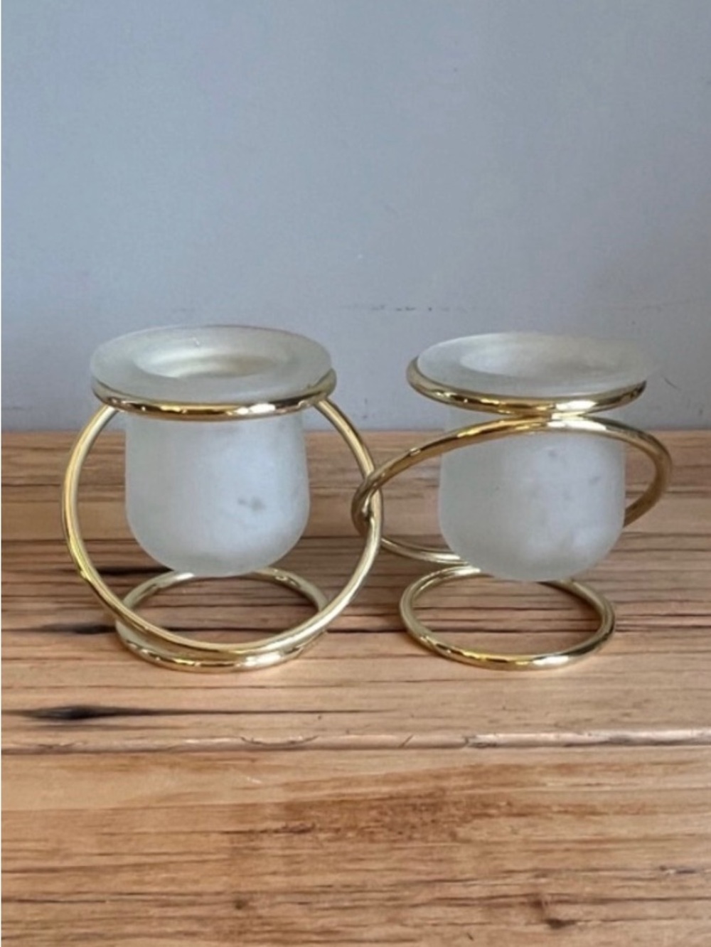 Gold and Frosted Glass Spiral Candle Holders - Set of 2 - Picture 4 of 9